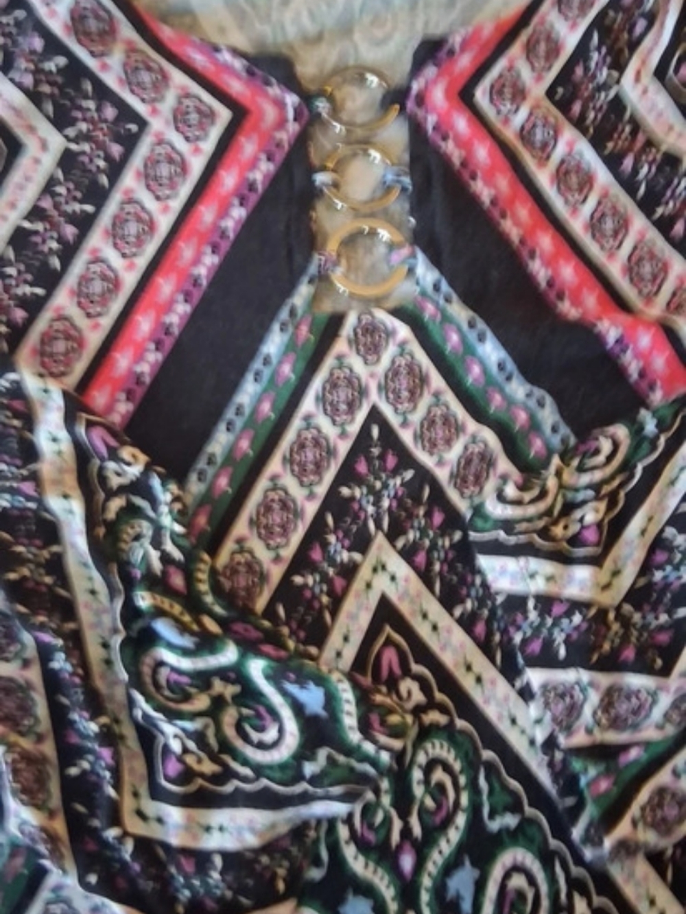 Coomo Geometric Print Blouse in Black & Pink Size Medium - Picture 3 of 6
